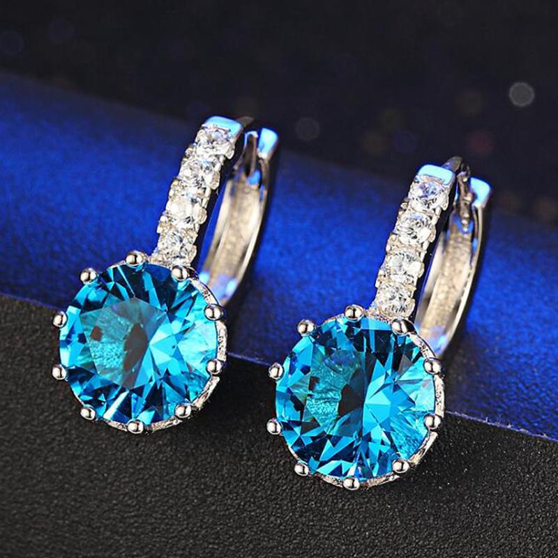 Big Sale 925 Silver Loop Hoop Earrings Candy Color Cubic Zircon Charms Women Jewelry Wedding Accessory Brincos