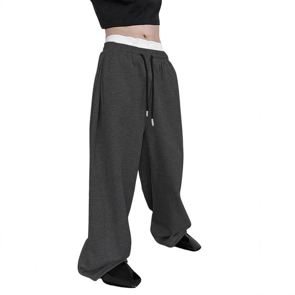 Men's European and American Wide-Leg Sweatpants, Drawstring Waist, Loose Fit, Straight-Leg Sports Pants