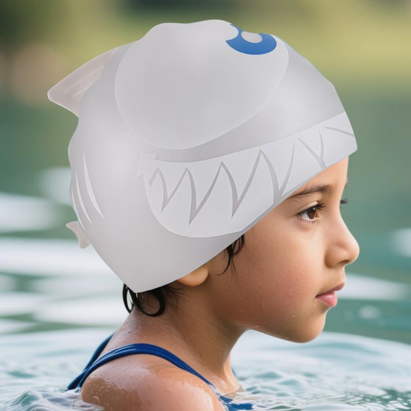 Gorros de Natación para Niños Tiburón Piscina Silicona Dibujos Animados Animal Protección Divertido Bañador Gorros Para Niños Niñas Niños Pequeños Mayores de 3 Años