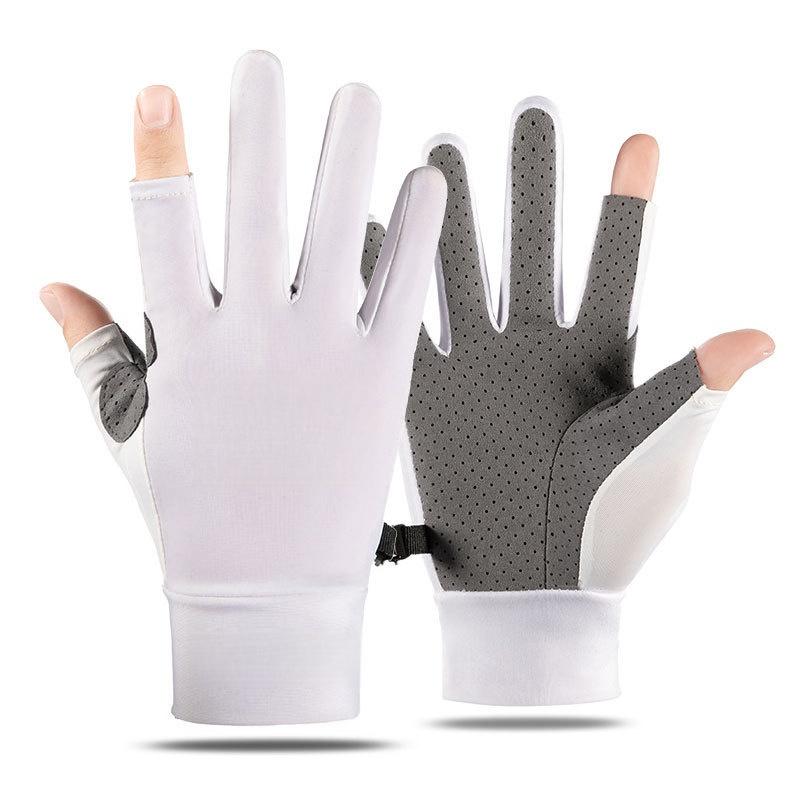 Lightweight Summer Sunscreen Gloves 1 Finger Open Perforated Anti Slip Breathable Ice Shreds Wrist UPF50+ Unisex for Driving