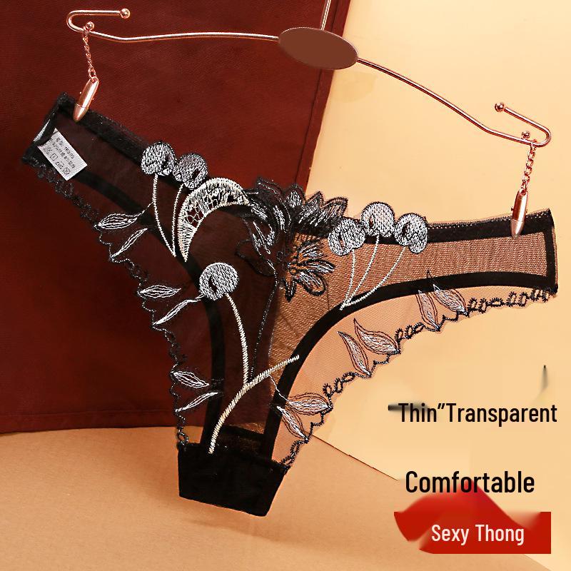 Tanga Femei Fără Cusături cu Dantelă Brodată Transparentă