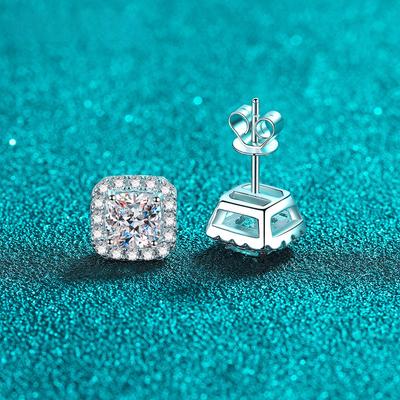 Zertifizierte 1-2 CT quadratisch geschnittene Moissanit-Ohrstecker aus Sterlingsilber, hochwertige Verlobungs- und Hochzeitsohrringe, Luxusschmuck