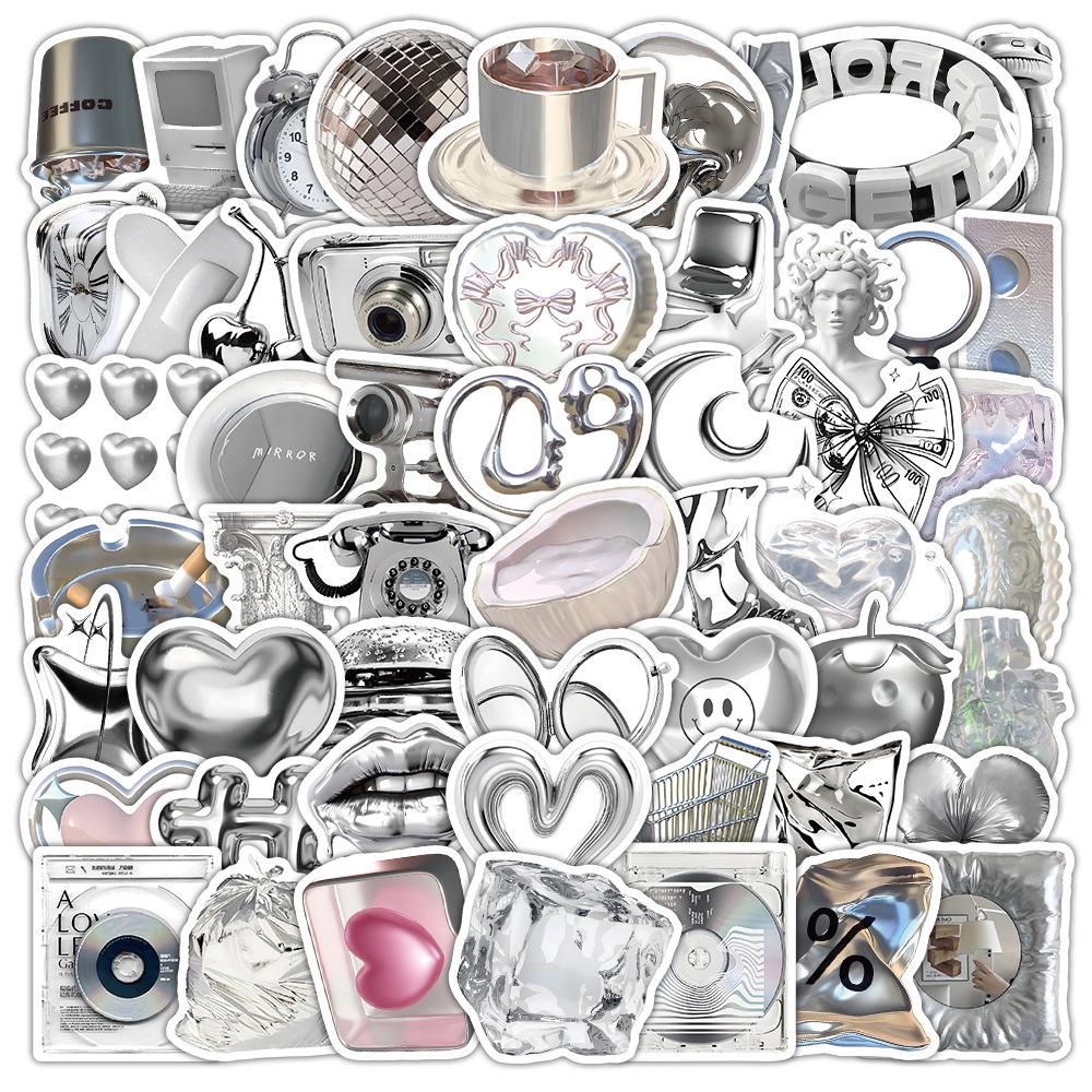 60 listů vícebarevných samolepek ve stylu INS: Realistické malé předměty v modré, růžové, fialové, žluté a zelené barvě