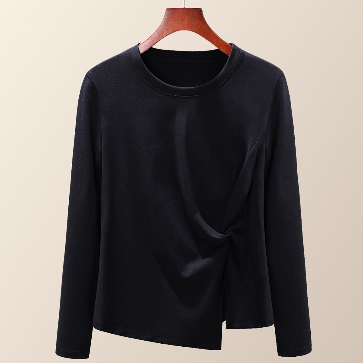 

Торговый центр осень новый однотонный простой дизайн темперамент нерегулярный изгиб разрез вилкой длинный рукав женщина XXXL чёрный