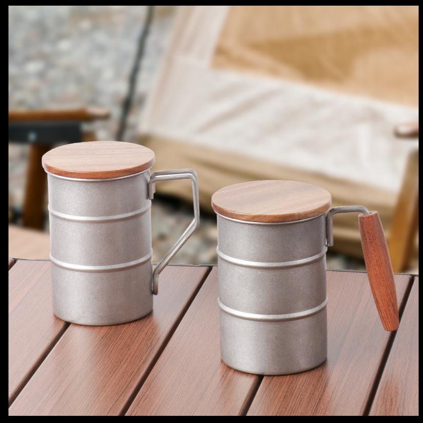 Stainless Steel Outdoor Camping Mug Portable Foldable Handle Retro Beer Cups Coffee Water Cup Picnic Travel Drinkware Tumbler