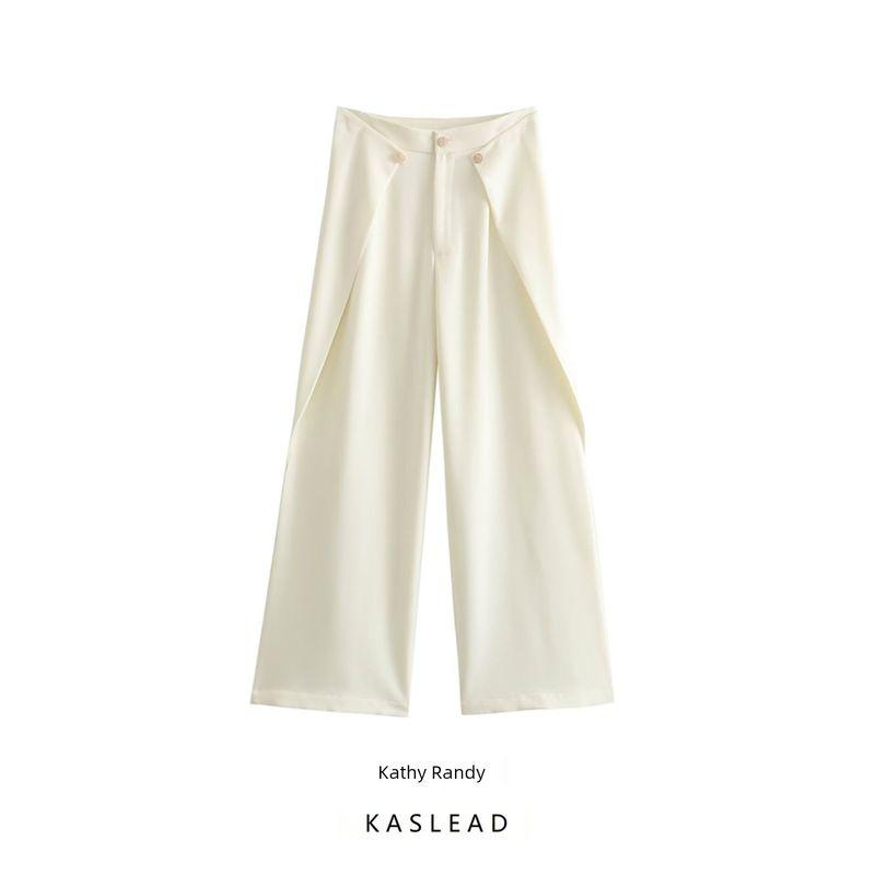 Kaslead New Arrival Women's Clothing Fashion Style Fashion Casual Easiest for Match Asymmetrical Straight-Leg Trousers