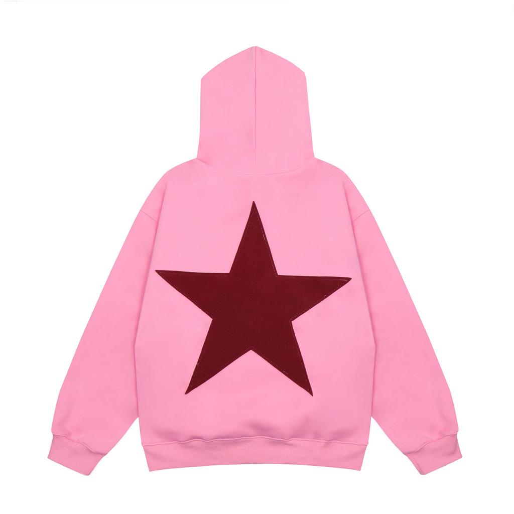 American trendy brand star print men's and women's hooded sweater oversize couple's top, with hat rope