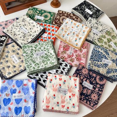 70% Cotton Linen Small Square Silk Scarf - Korean Style Floral Design for Versatile Neckwear and Decorative Use