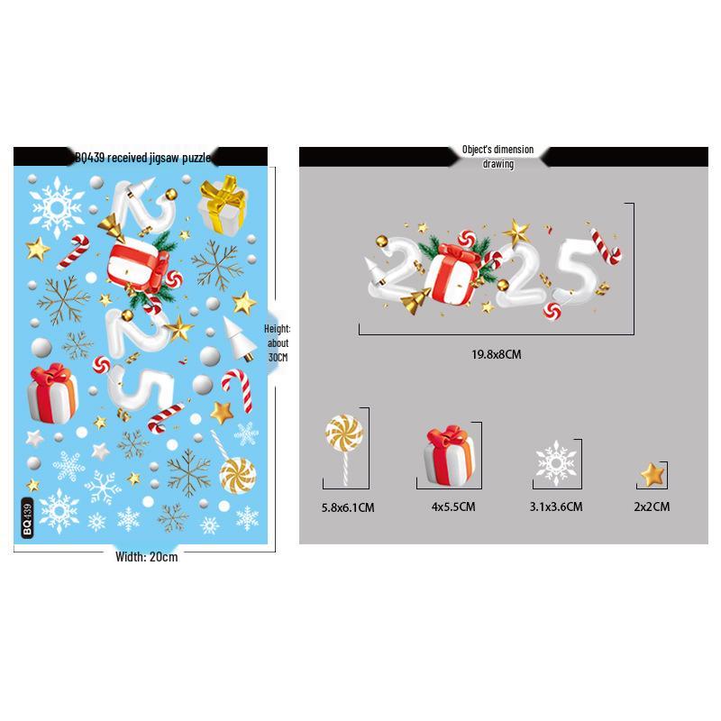 Christmas Static Clings: White Santa, Tree, Snowman, Snowflake, Reindeer Window Decals