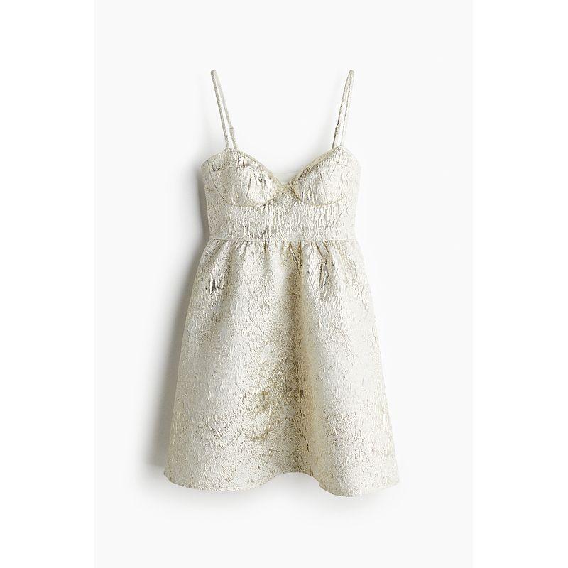 

HM Women s Clothing Dress 2025 Summer New Arrival Date Wear Fashion Jacquard Woven Dress 1280420 White/Gold 175/116(XL)