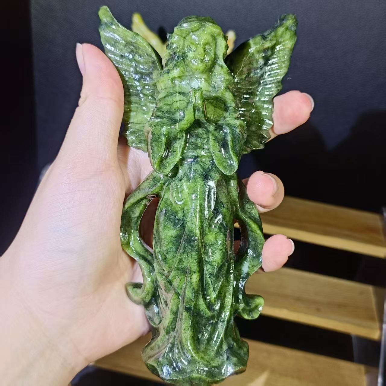 Factory Price Healing Crystal Stone Natural Xiuyan Jade Red Net Stone Carving Angel for Ornament Free