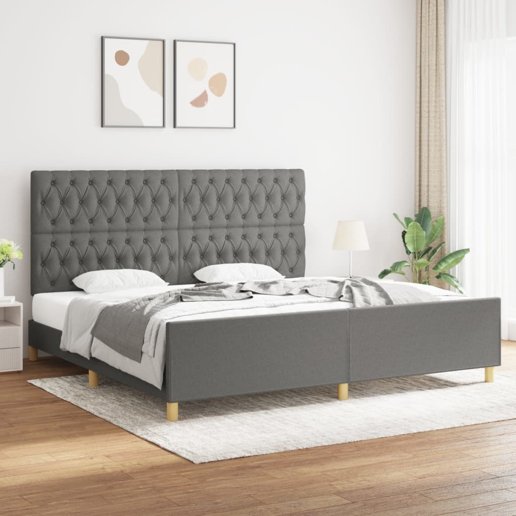 Bed Frame with Headboard Dark Grey 200 x 200 cm Fabric