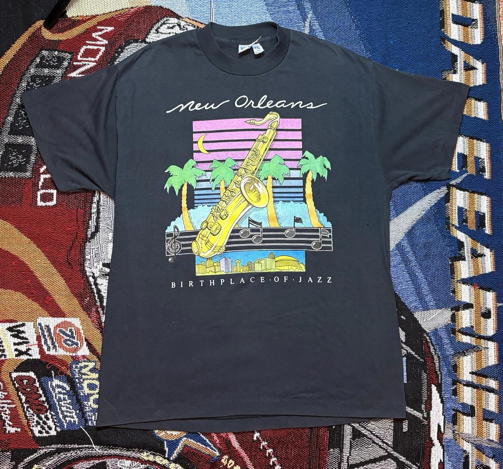 Vintage New Orleans Birthplace of Jazz Shirt Graphic Mens XL Black 80s Tee Jays 3XL