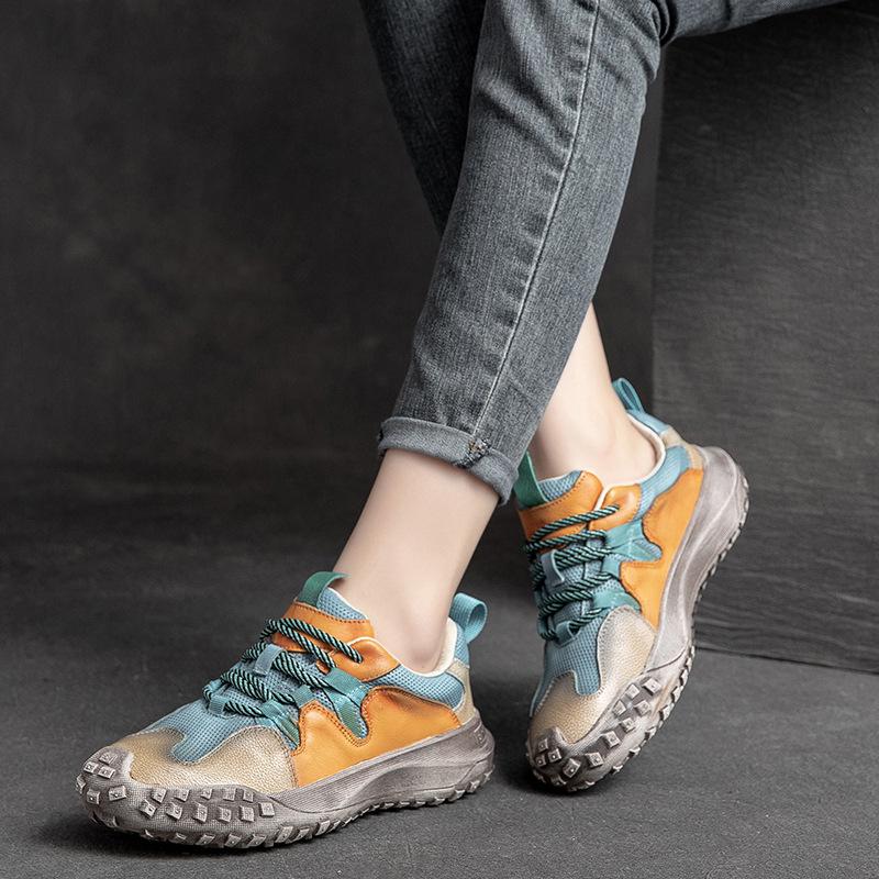 Fashion GKTINOO Lace-up Shoes Women Sneakers Genuine Leather Mixed Colors 2025 New Handmade Comfortable Retro Platform Sneakers