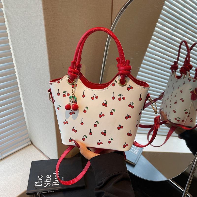 New trendy girl handbag fashion commuter cherry tote bag niche printed texture shoulder bag armpit bag