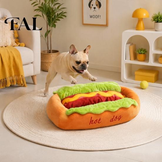 Warmes Schlafbett für Kätzchen Hot Dog Bett, Niedliches Gemütliches Kuschelbett mit Abnehmbarem Waschbarem Polster, Lustiges Atmungsaktives Haustier mit Dickem Futter Brötchen Plüsch Kleine Hunde Katzen