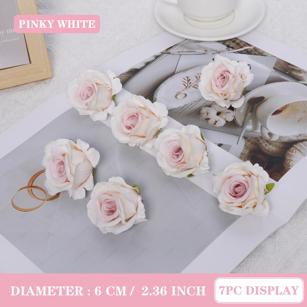 7pcs 6CM Silk Rose Heads Vintage Artificial Flowers Wedding DIY Wreath Garland Accessories DIY Gifts Box Scrapbooks Decor
