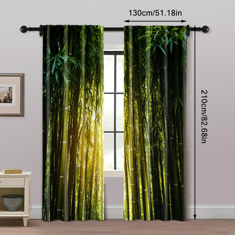 2pcs, Creative Curtains Bamboo forest under the sun Machine Washable Fabric (without rod) Decorations Outdoor Ldeal for Bedroom,