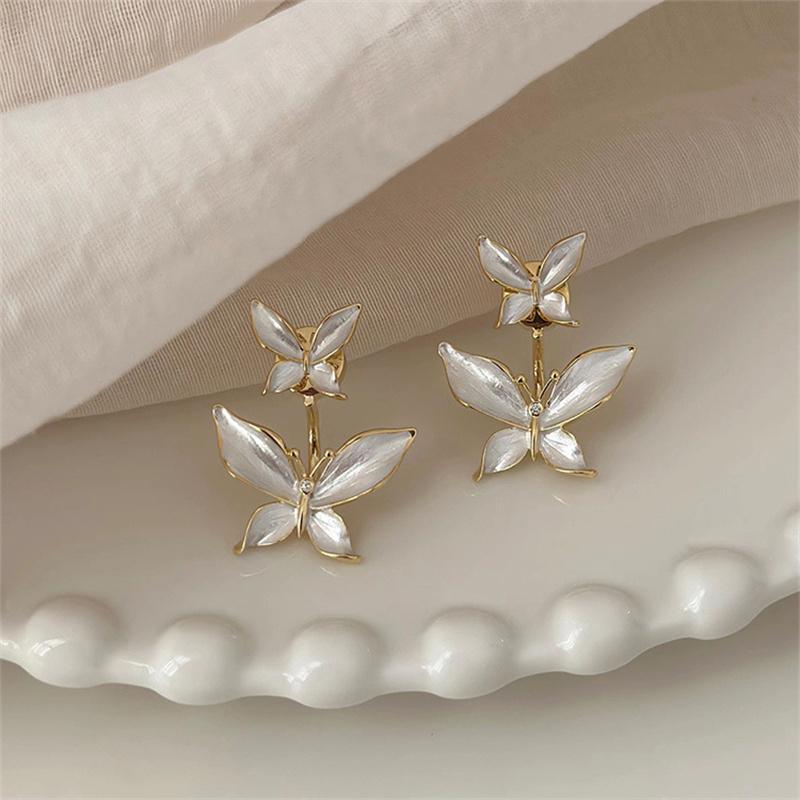 Elegant Enamel Double Exquisite Butterfly Stud Earrings For Women Bride Wedding Party Jewelry Gift