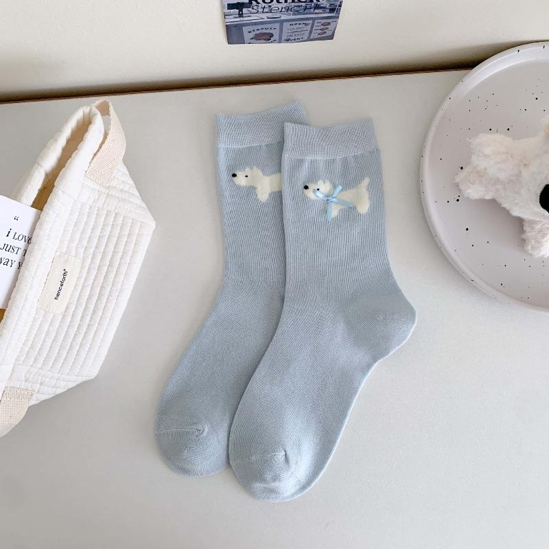Spring and Summer Lightweight West Highland Terrier Socks, Cute Children's Mid-calf Socks, with Bows, Sweat-absorbing and Breathable Cotton Socks