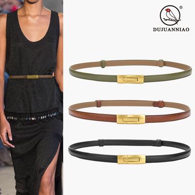Ceinture fine en cuir pour femmes, assortie avec tout, réglable, une paire de boucles, ornement féminin, ceinture de robe