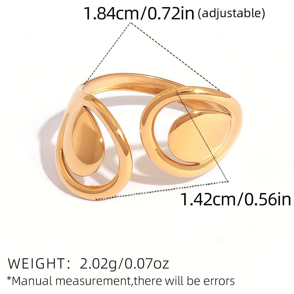 Simple Cutout Metal Smooth Stainless Steel Set Ring Women's  Water Drop Opening Adjustable Thick Ring Party Jewelry Gift