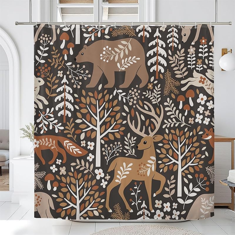 

Renaiss Rustic Cabin Занавеска для душа Коричневая Лесная Фермерский дом Занавеска для ванны Охота Олень Медведь Лось Лес Дикий Сафари Декор для ванной комнаты Животная Занавеска для душа 36 W x 72 L (Pack of 1) коричневый