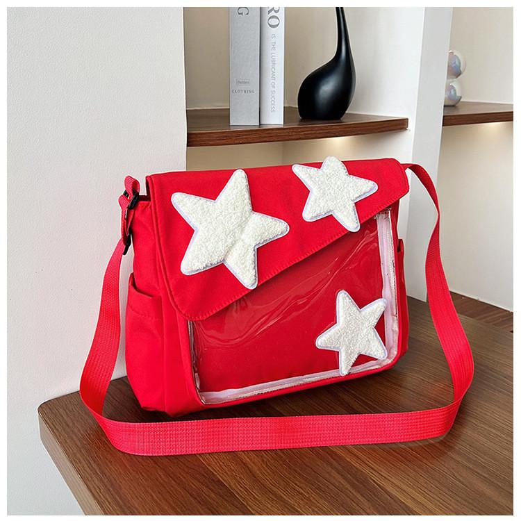 2024 New Star Pattern Canvas Tote Bag Street Fashion Large Capacity Shoulder Crossbody Bag