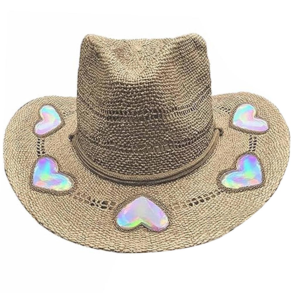 Straw Western Cowboy Hats for Women Girls Star/Moon Shapeable Cowgirl Hat Summer Outdoor Beach Sun Hat Vintage Jazz Hat
