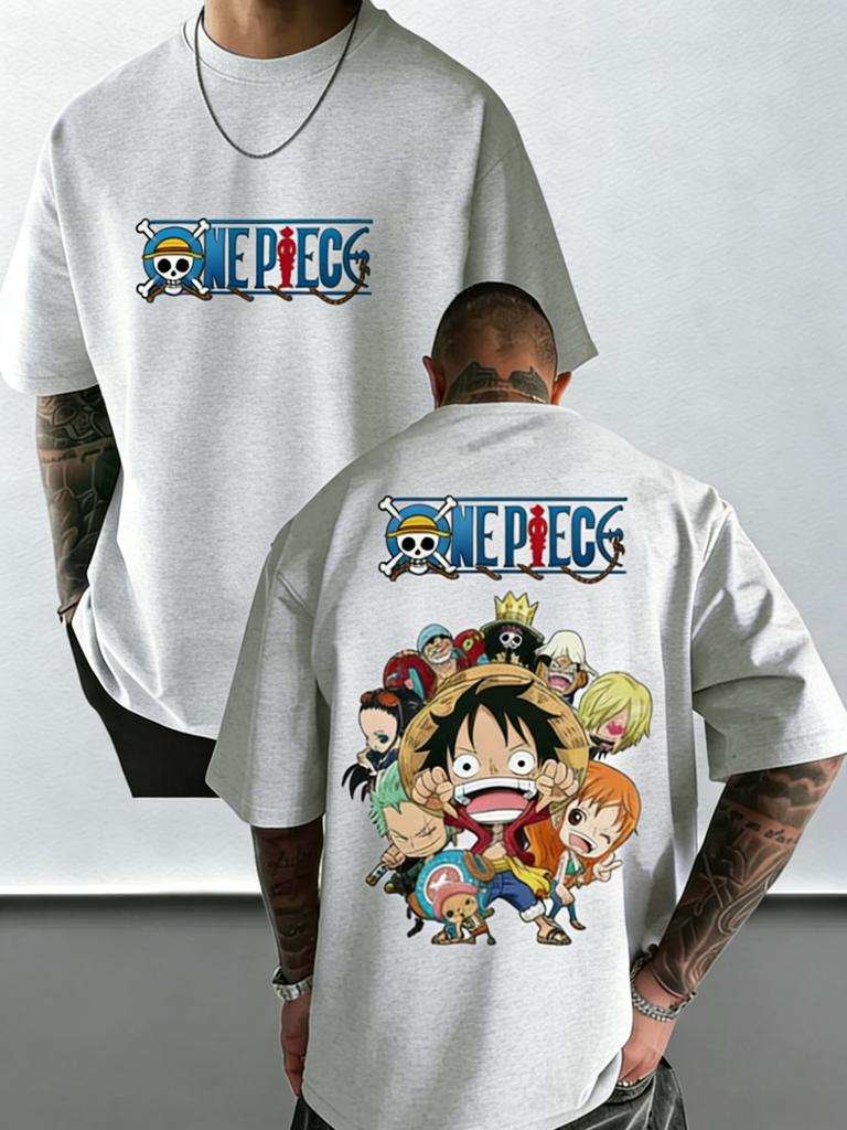Plus Size One Piece Summer Anime Printed Men and Women Tshirt Casual Parent Child Top Fashion Harajuku Style Street Wear Y2K