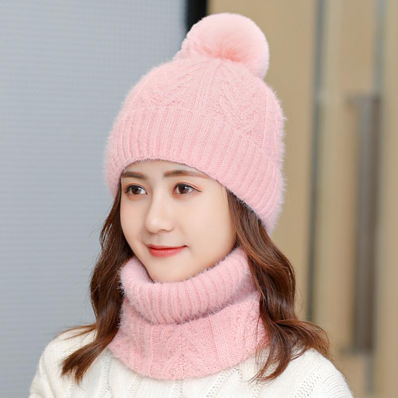Autumn and winter new velvet scarf two-piece cover hat men's and women's knitted hat adult ear protector hairball wool hat