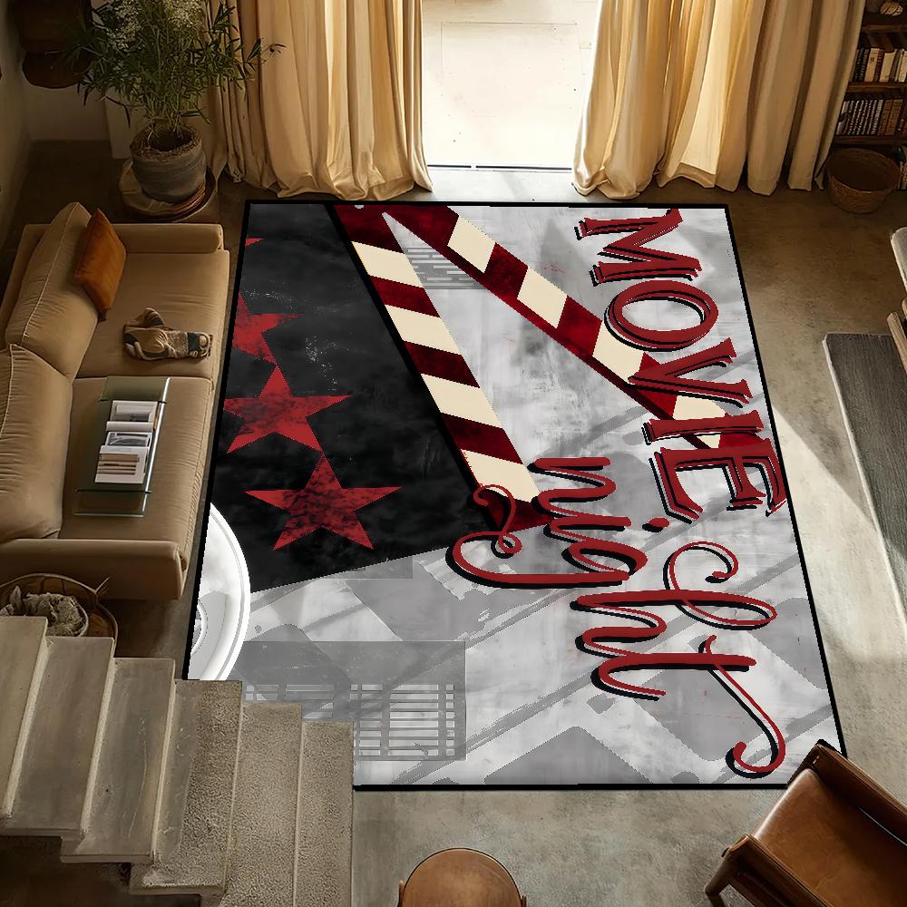 Retro Fashion Tickets Movie Night Time Anti-Slip Kitchen Bedroom Handmade Tufted Rug Carpet Living Room Entrance Decoration