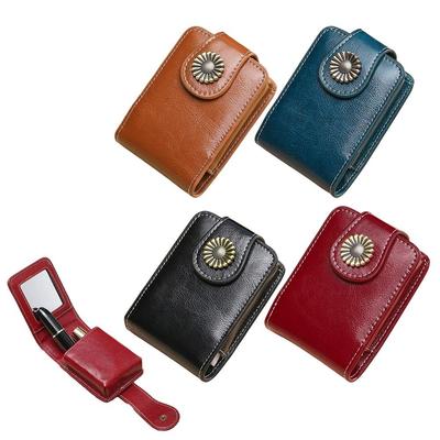 Portable Mini Makeup Bag PU Leather Vintage Lipstick Packet with Mirror Cosmetic Accessories Storage Pouch for Women Girls