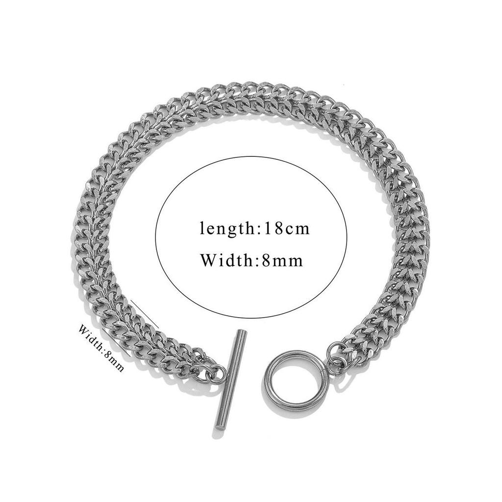 Stainless Steel Hip-Hop Figaro Chain Multi-Layer Necklace & Bracelet Set with OT Toggle Clasp