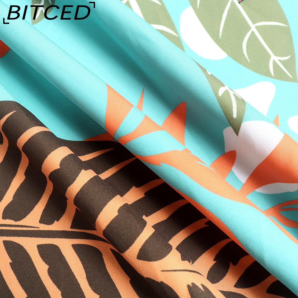 BITCED Spring/Summer Floral Print Drawstring V-Neck Short-Sleeve Vacation Casual Loose Dress