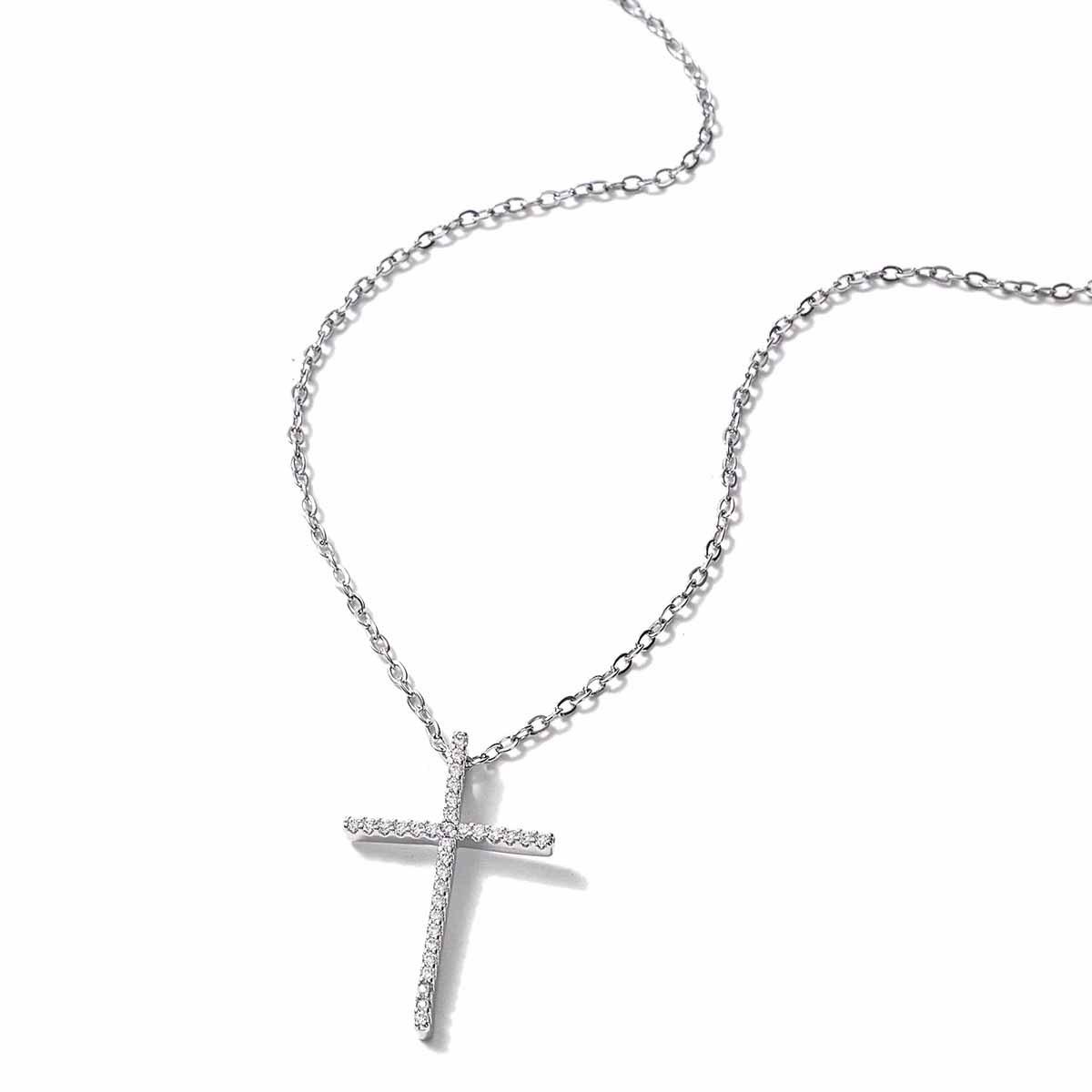 American-Style Diamond-Inlaid Cross Necklace: Zircon Pendant Chain for Men Women белый k