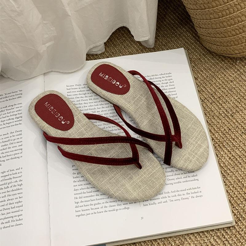 

Fashion Fashion Round Toe Ladies Flats Slippers Slides New In Summer Beach Female Flip flops Women Flats Slippers Sandals Shoes 35 красный