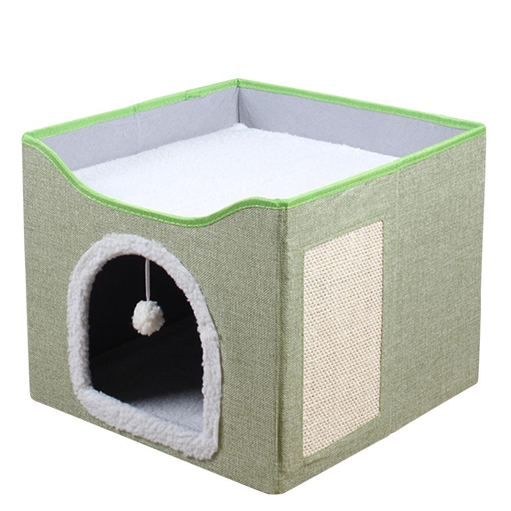 Cat Bed Cat Cube Cave with Fluffy Ball & Scratch Pad Pet Play House Large Kitten Sleeping Bed Comfortable for Indoor Cats