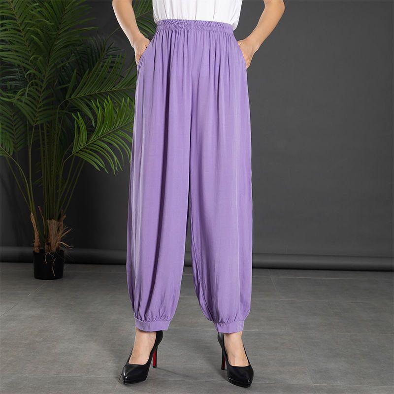 Women's Summer New High Waist Elastic Wide Leg Pants Fashionable Solid Pockets Soft Mosquito Proof Loose Versatile Lantern Pants