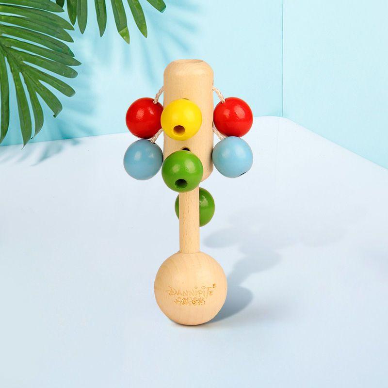 Baby Rattle Toy Baby's Rattle Grasping Wooden Handbell for Baby's Attention Attracting