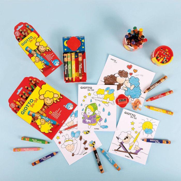 Crayons pour enfants - GIOTTO - Bébé - 12 pièces - Bois de cèdre naturel - Mine géante Ø 7 mm