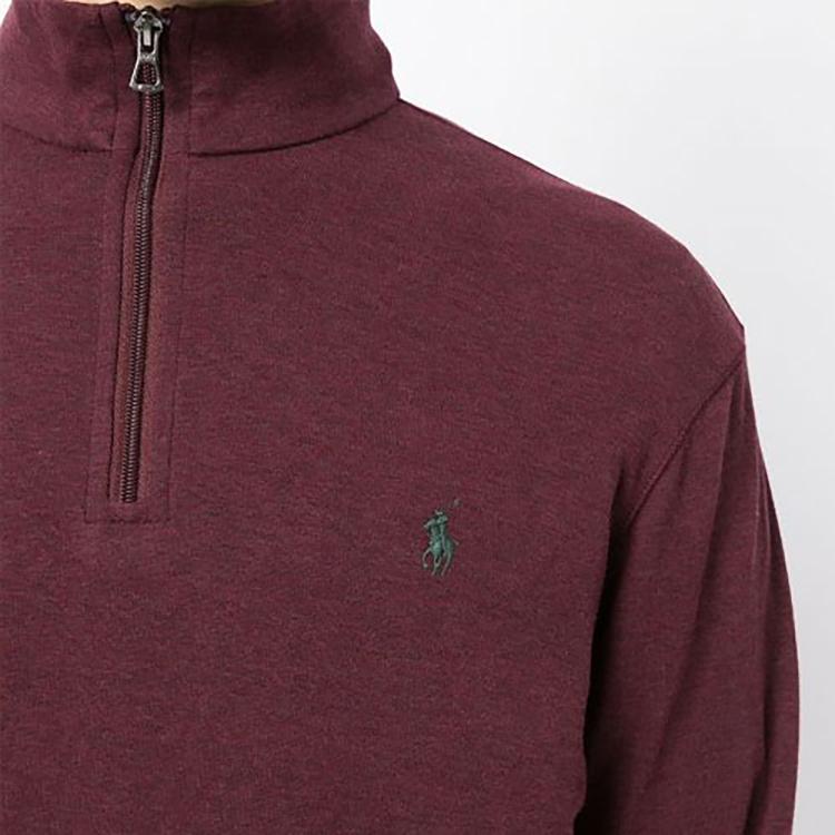 Polo Ralph Lauren Logo Embroidered Solid Color Half-Zip Pullover Sweatshirt Men Sweatshirt Burgundy 710812963-007