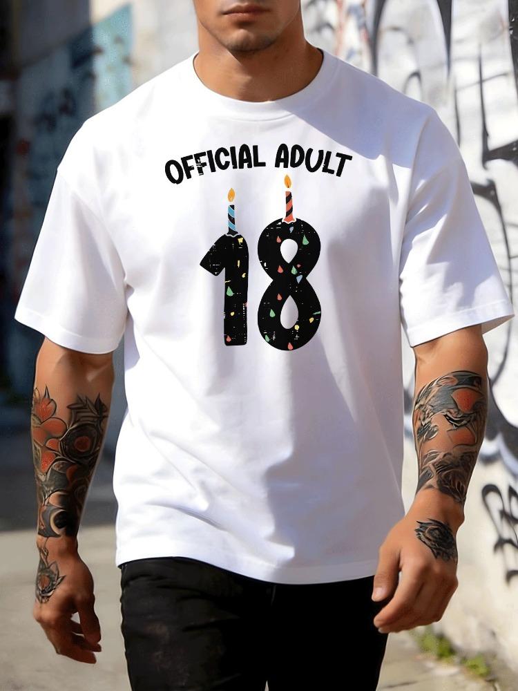 Trendy Adult 18th Birthday Candle Number Graphic Print Unisexs Crew Neck Short Sleeve Tee Casual Daily Soft Basic Wear Top