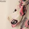 ZANZEA Dame Casual Rund Hals 3/4 Erme Løs Print Bluse