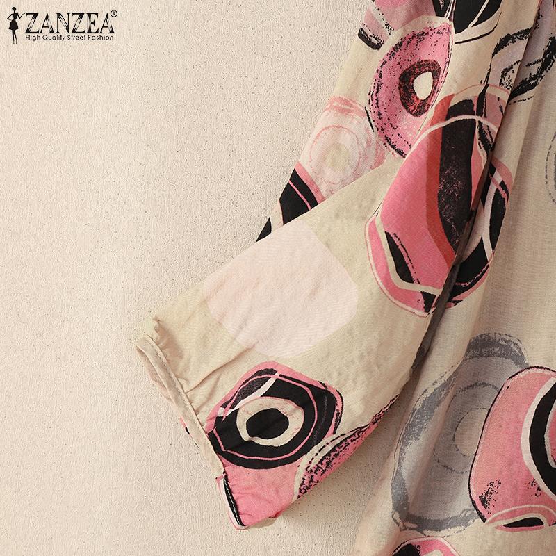 ZANZEA Dame Casual Rund Hals 3/4 Erme Løs Print Bluse