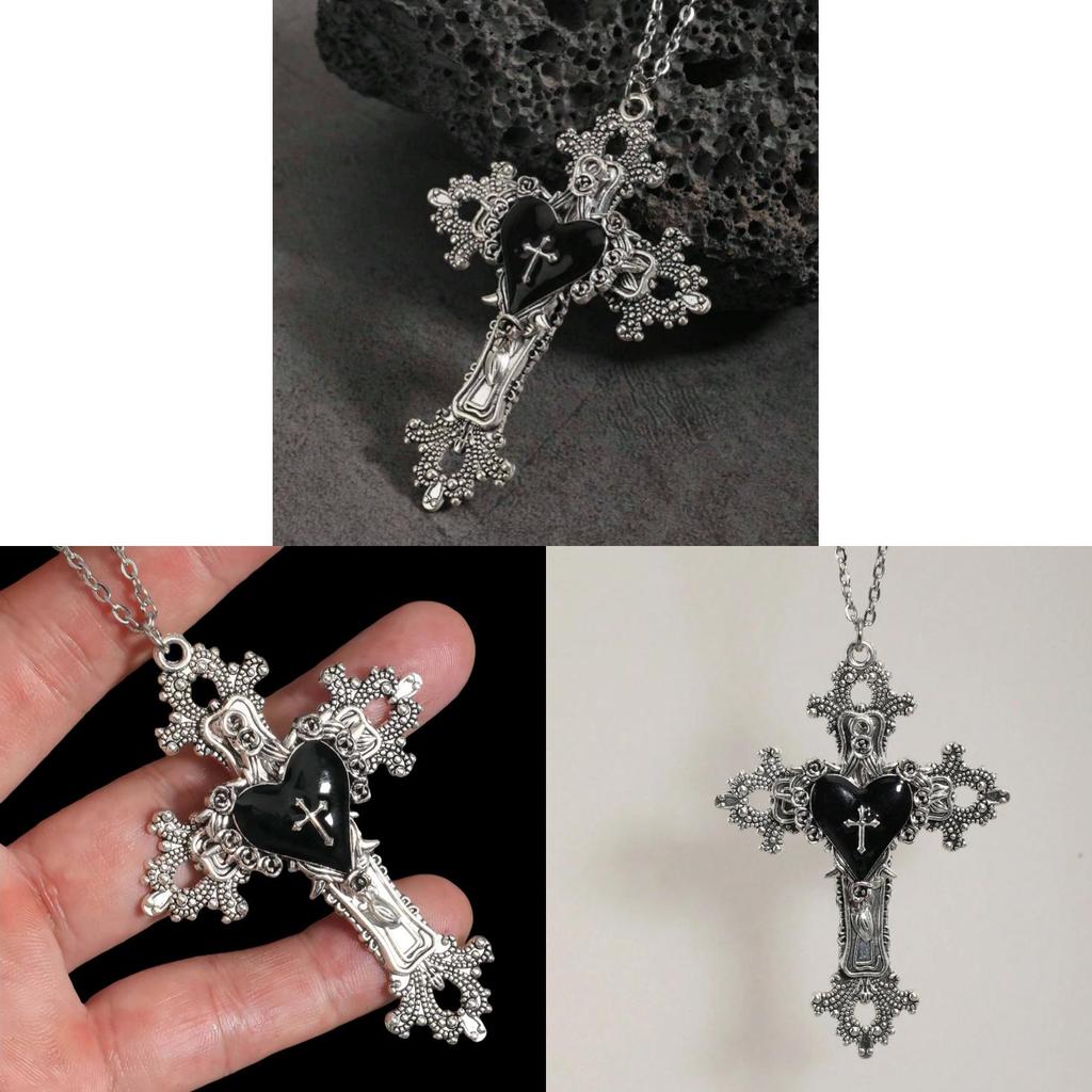 Gothic Rose Cross Pendant Necklace With Alloy Chain For Women Summer 2026