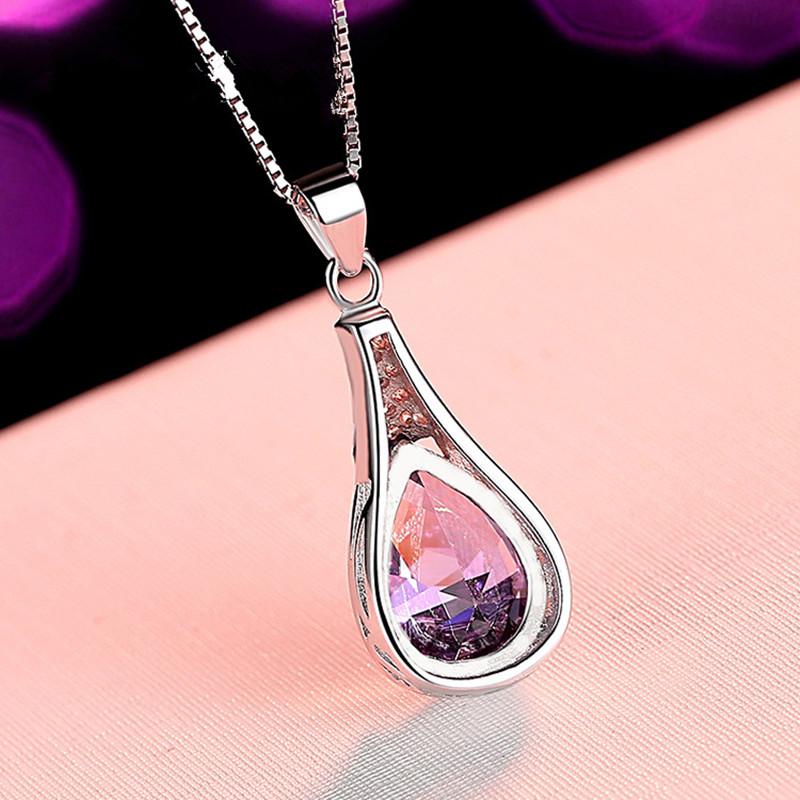 Buyee 925 Sterling Silver Female Stone Pendant Chain Natural Amethyst Necklace for Women Luxury Wedding Fine Jewelry Chain 45cm