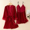 New Autumn Velvet Pajamas Two-piece Robe Set Feminine Lace See-through Robe Bathrobe Casual Velvet Home Clothes
