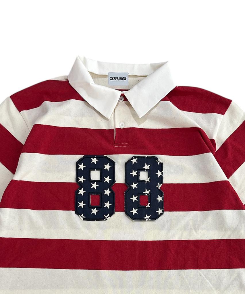 SK8ER ROCK 88 Stripe Rugby Shirt ((Ivory*Red))