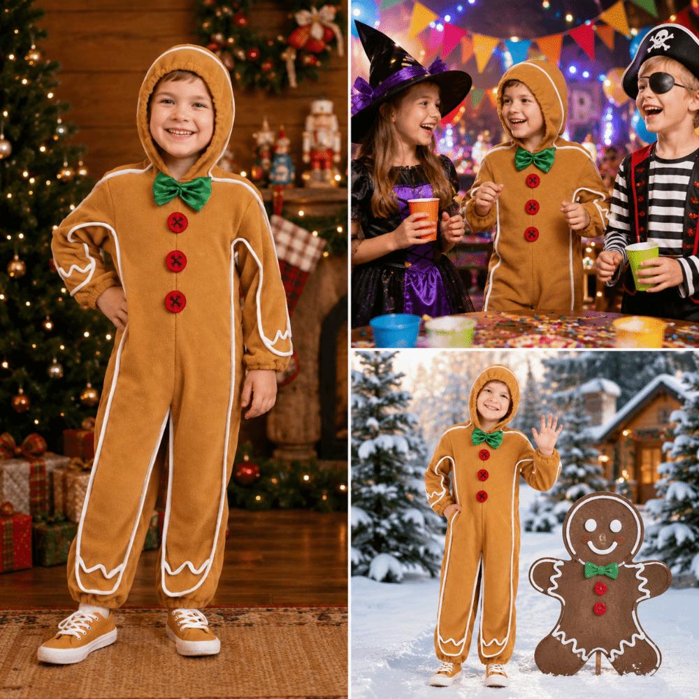 Tuta con Cerniera a Forma di Omino di Pan di Zenzero con Cappuccio Costume di Natale per Bambini